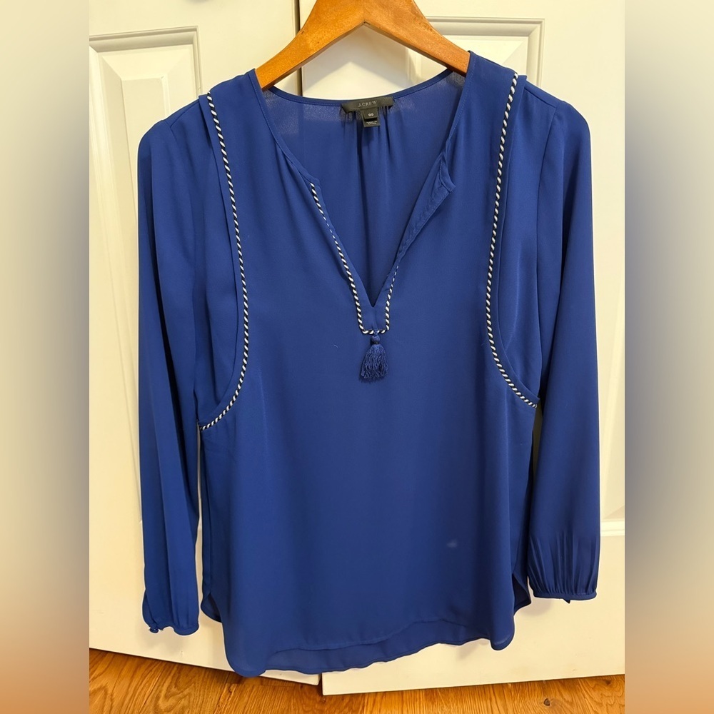 J.Crew Tassel Trimmed Top - Bright Indigo - Size 00